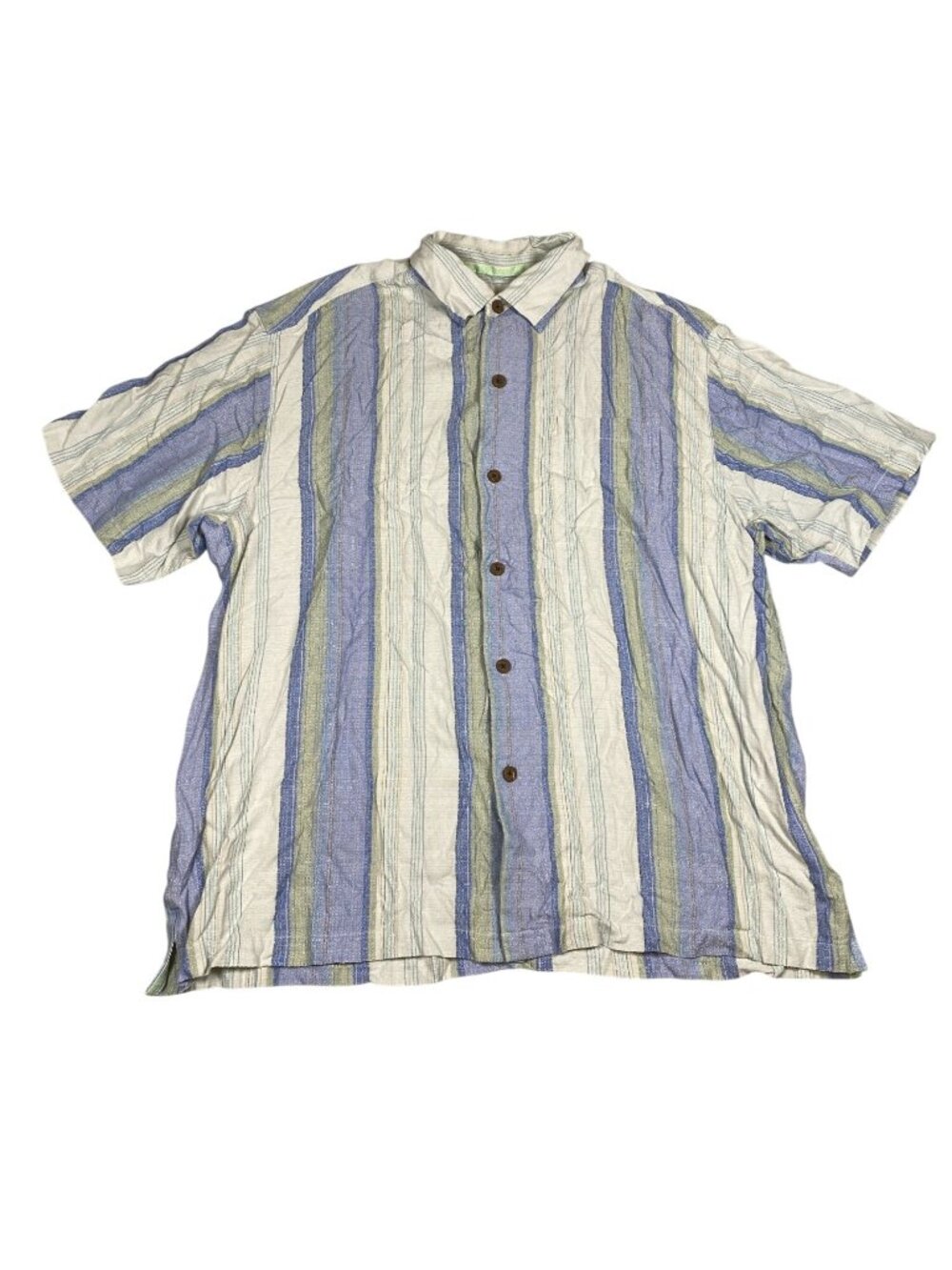Tommy Bahama Mens XL 100% Silk Original Fit Striped Short Sleeve Shirt Blue Gree